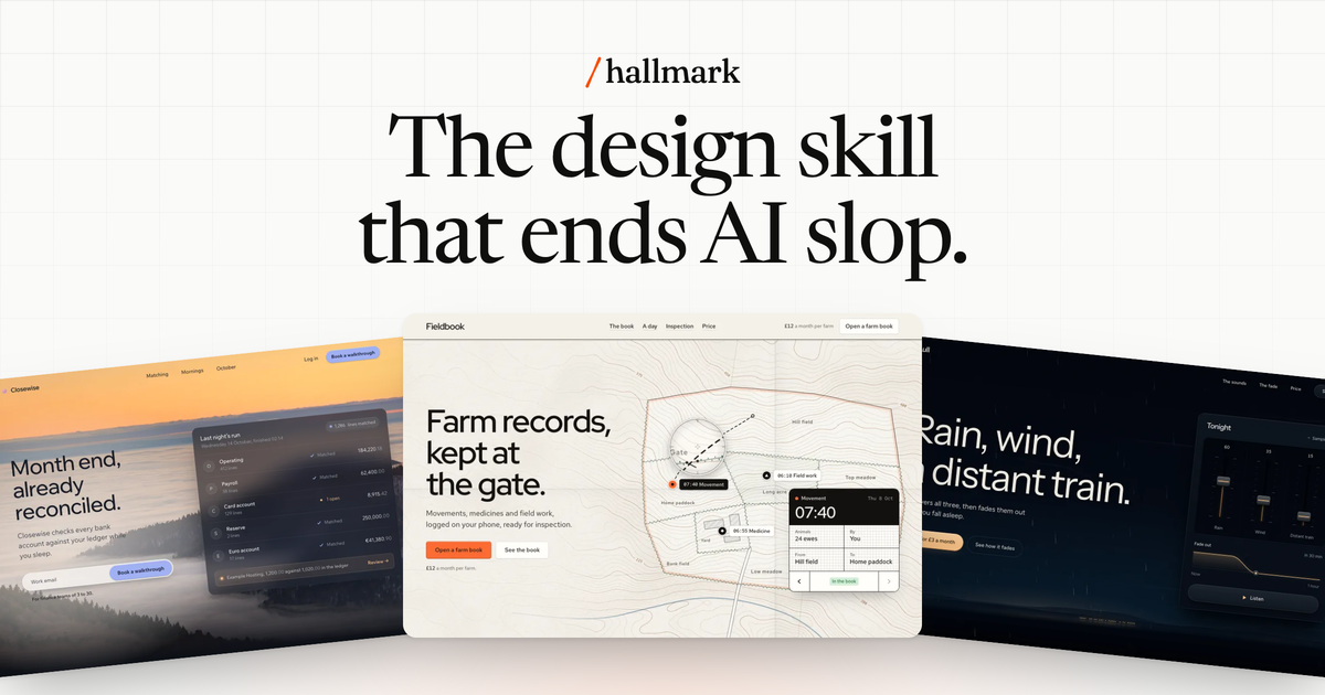 Official Hallmark image: an intro line for the design skill Hallmark above three theme pages